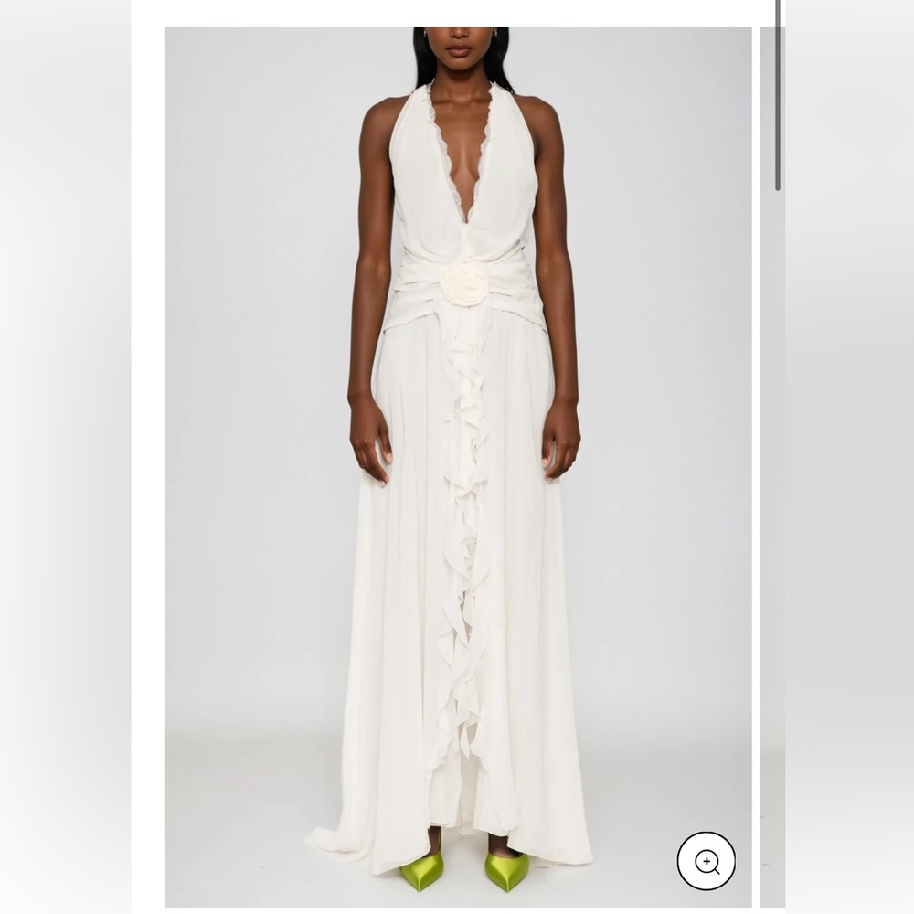 Blumarine Inspired White Halter Gown with Rose Detail